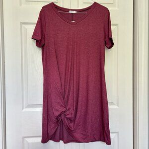 NWT Miselon Short Shirt Dress Womens Large Red Tie Scrunch Bottom